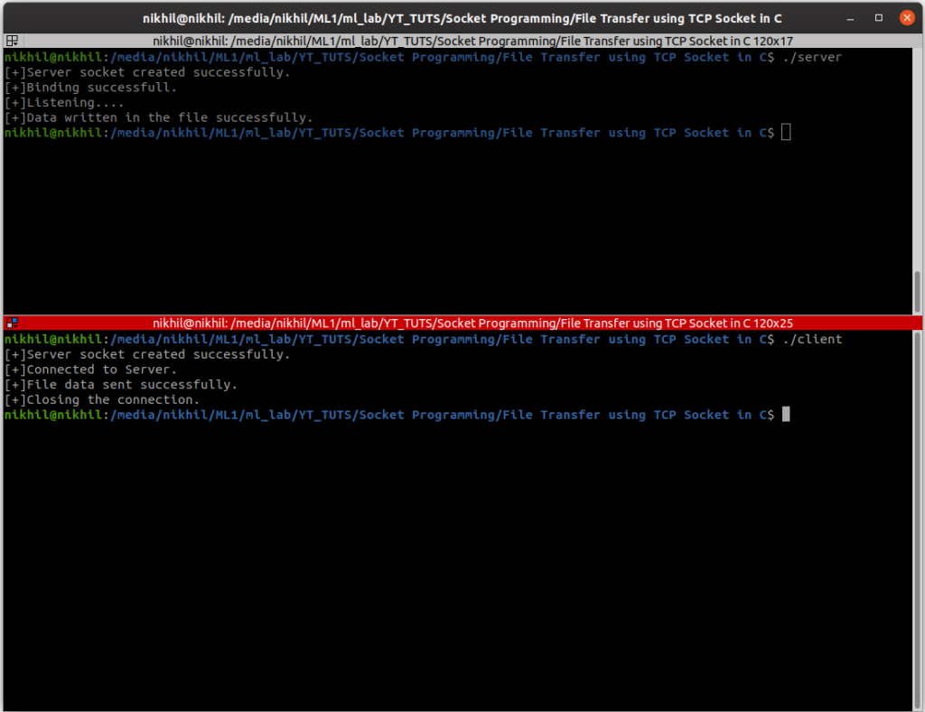 you will learn how to perform a file (data) transfer over a TCP socket in C programming language. You will see how a client reads the data from a text file sends it to the server and then saves the data back into a text file.