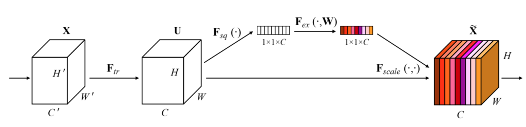 The block diagram of the Squeeze and Excitation Network.