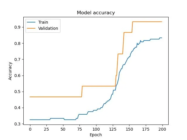 The graph shows the comparison between the training and validation accuracy.