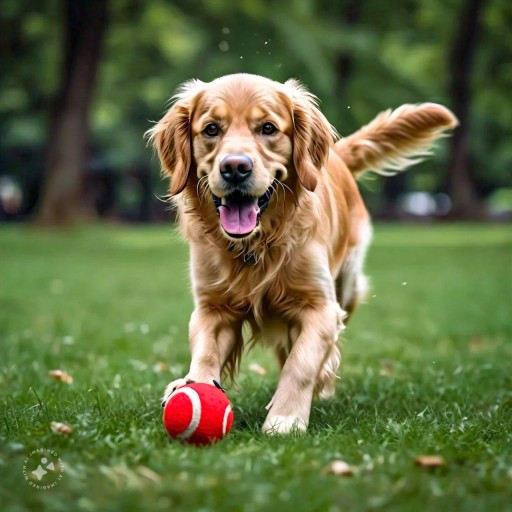 A dog playing with a ball in the park